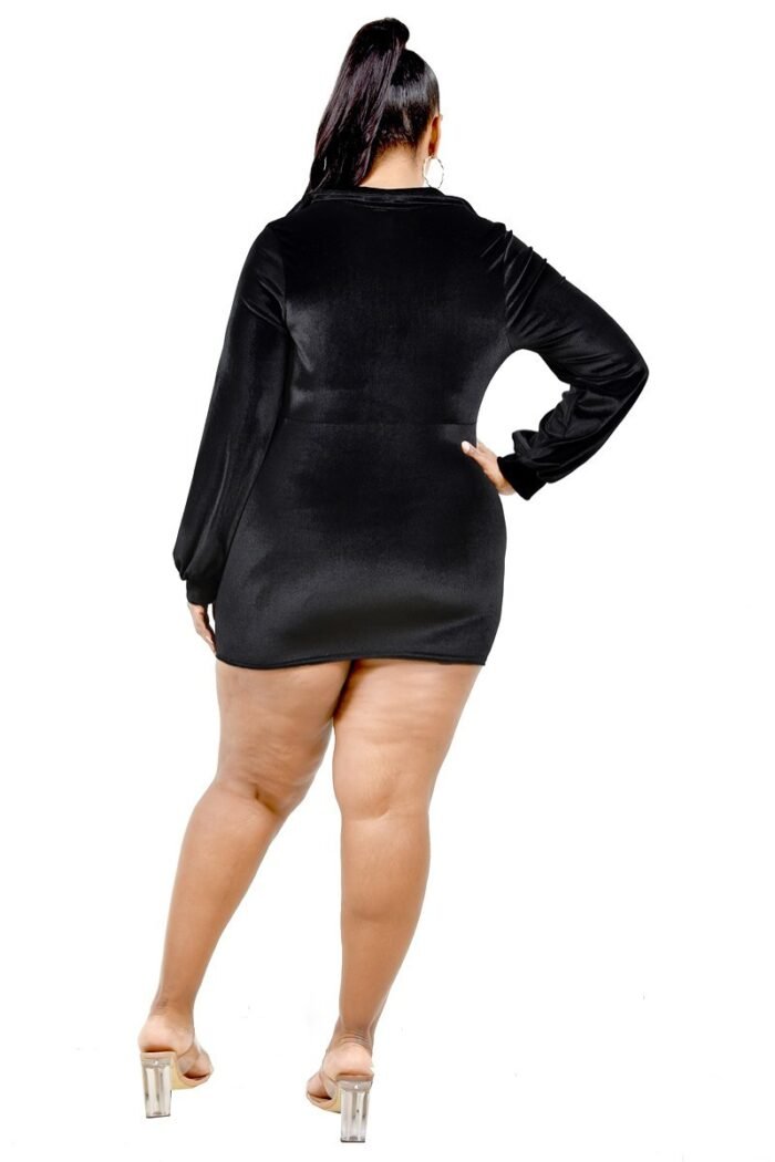 Plus velvet bishop sleeve mini dress