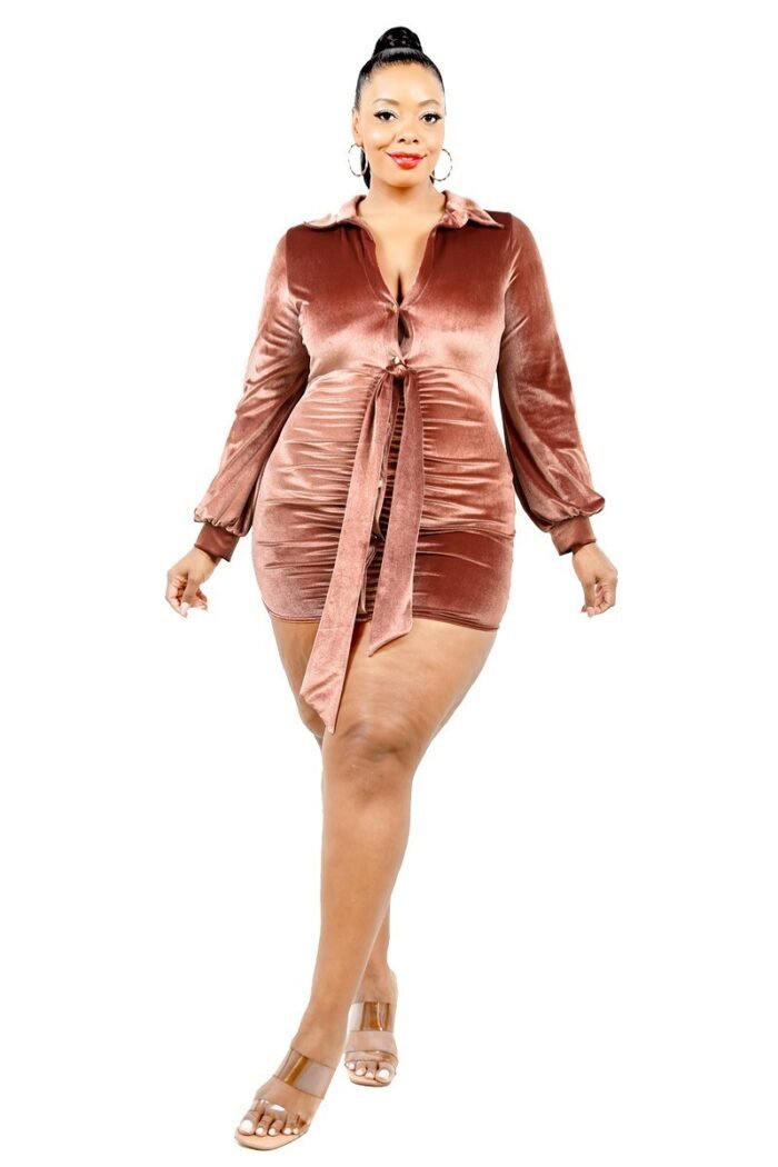 Plus velvet bishop sleeve mini dress