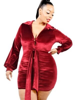 Plus Velvet Bishop Sleeve Mini Dress
