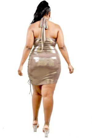 Plus Metallic Cross Wrap Halter Mini Dress Plus Metallic Cross Wrap Halter Mini Dress