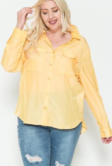Plus Size Chest Pocket Oversized Satin Shirt