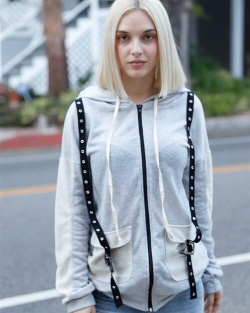 Zip Up Hooded Sweater With Belt