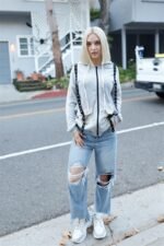 Belt & Reversed Details Zip-up Hooded Sweater - Image 2