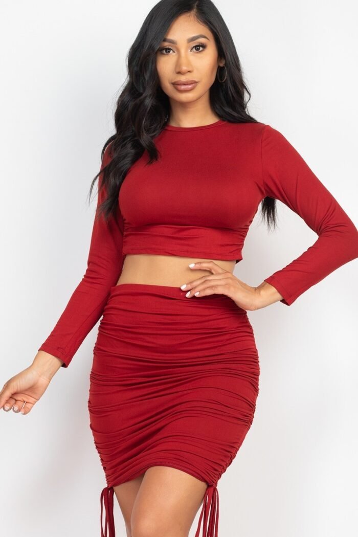 Ruched side crop top & drawstring skirt set - image 4