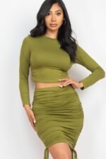 Ruched Side Crop Top & Drawstring Skirt Set - Image 3