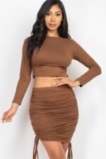 Ruched Side Crop Top & Drawstring Skirt Set - Image 2