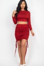 Ruched Side Crop Top & Drawstring Skirt Set - Image 5