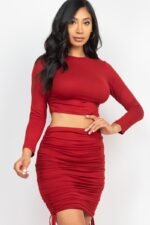 Ruched Side Crop Top & Drawstring Skirt Set - Image 6