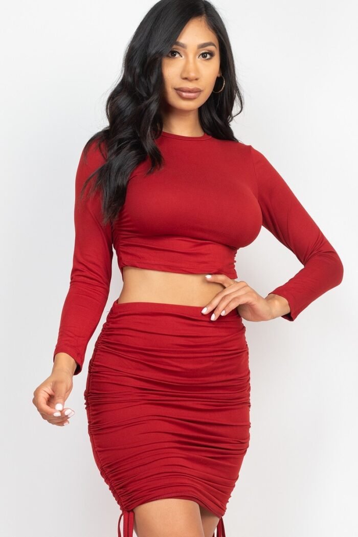 Ruched side crop top & drawstring skirt set - image 6