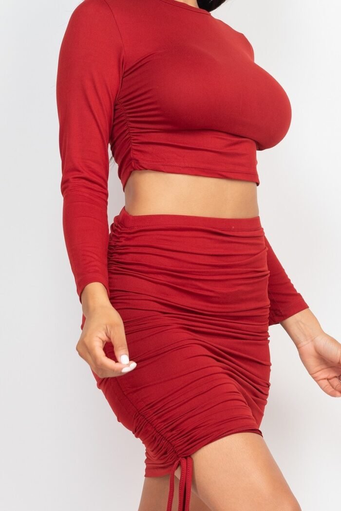 Ruched side crop top & drawstring skirt set - image 7