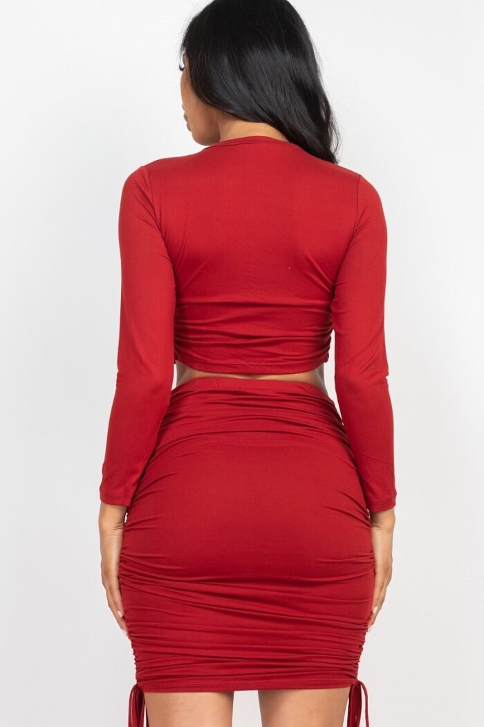 Ruched side crop top & drawstring skirt set - image 8