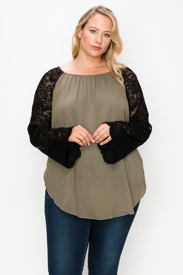Solid Top Featuring Flattering Lace Bell Sleeves - Image 1
