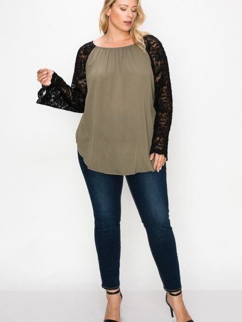 Solid Top Featuring Flattering Lace Bell Sleeves