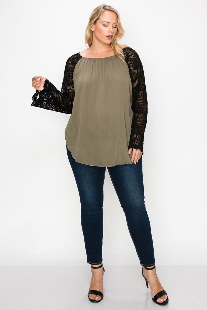Solid Top Featuring Flattering Lace Bell Sleeves - Image 2