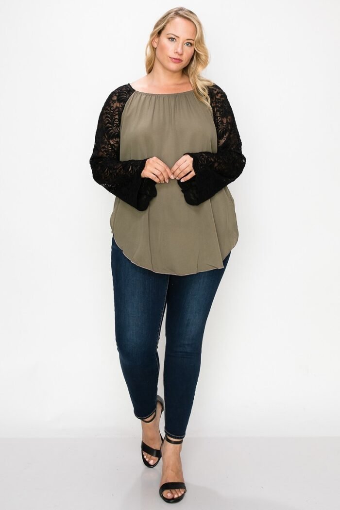 Solid Top Featuring Flattering Lace Bell Sleeves - Image 3