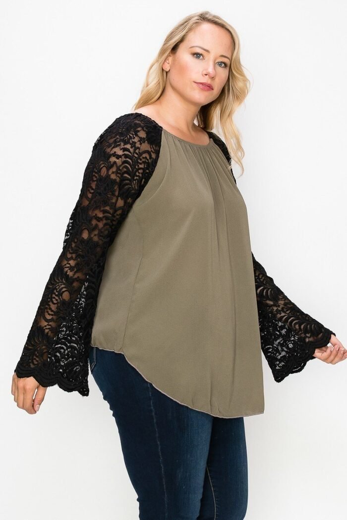 Solid Top Featuring Flattering Lace Bell Sleeves - Image 5