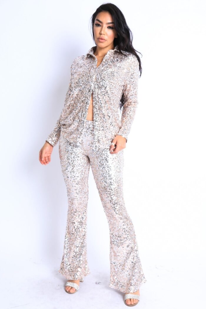 Sequin button down shirt and pant set - image 1