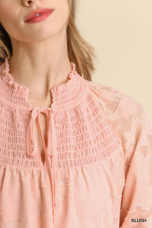 Jacquard Raglan Smocked Tie Neck Yoke Dress - Image 4