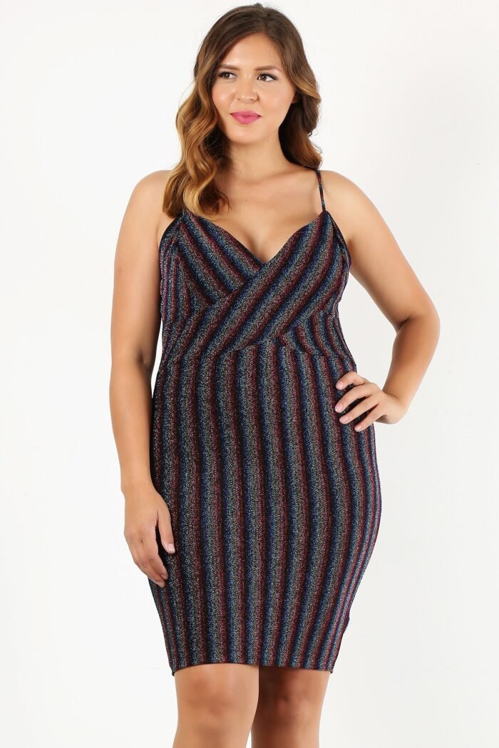 Plus size rainbow striped sleeveless short dress