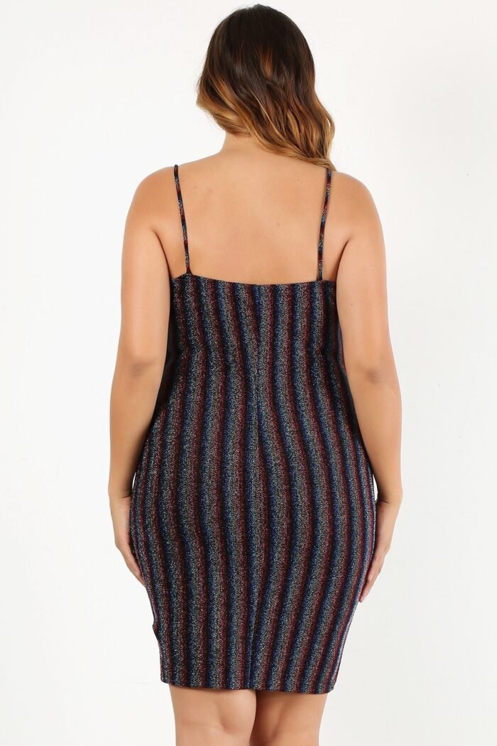 Plus size rainbow striped sleeveless short dress