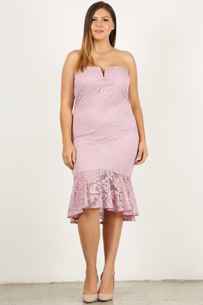 Plus size lace, strapless bodycon midi dress - image 2
