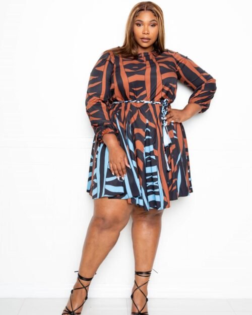 mini tie waist dress with contrast animal print