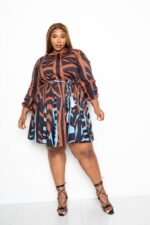 Mini Tie Waist Dress With Contrast Animal Print - Image 2