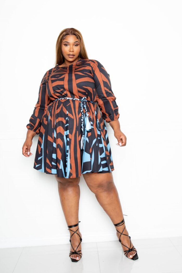 Mini tie waist dress with contrast animal print - image 2