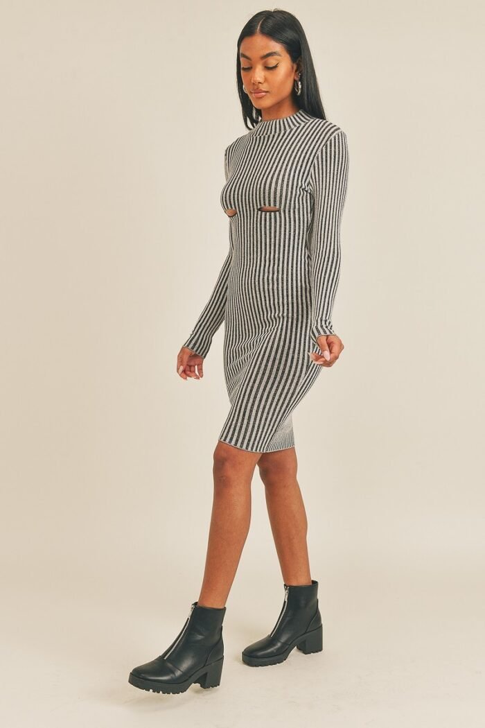 Long sleeve stripe print midi dress