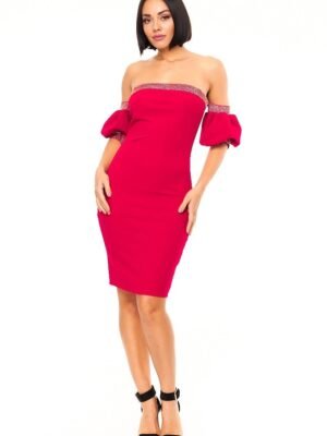 Off shoulder studded band detailed fashion dress