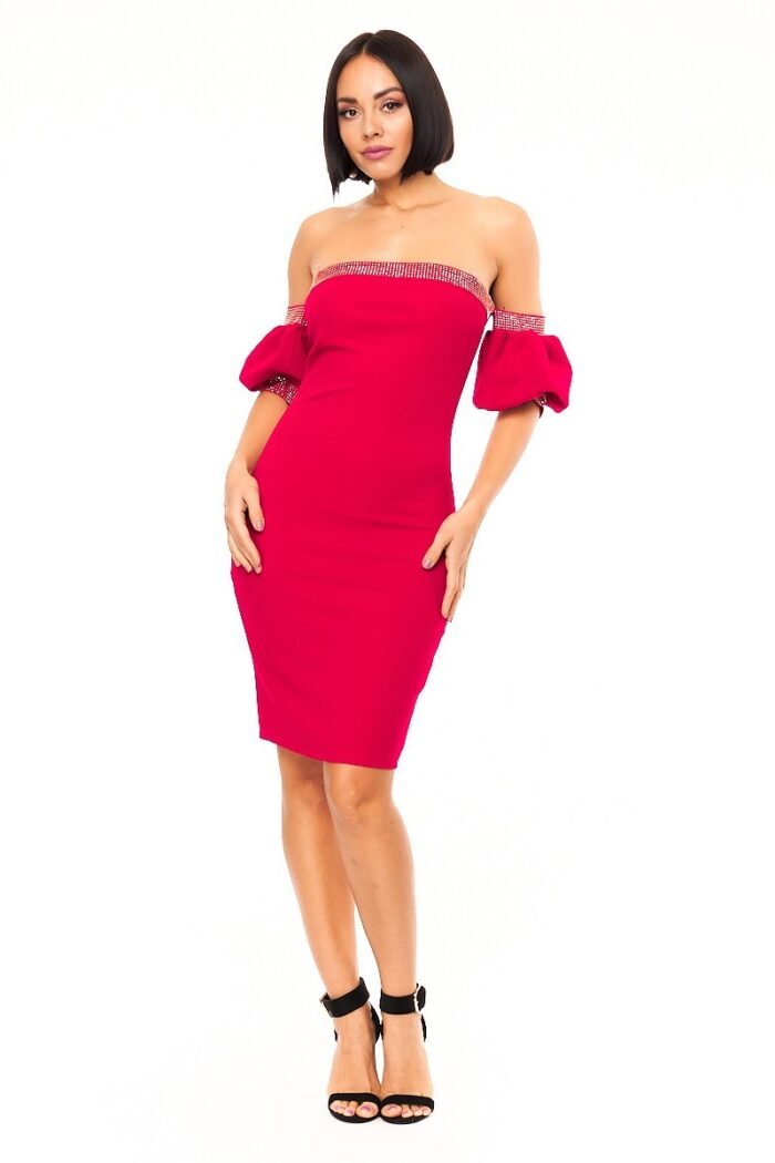 Off shoulder studded band detailed fashion dress - image 1