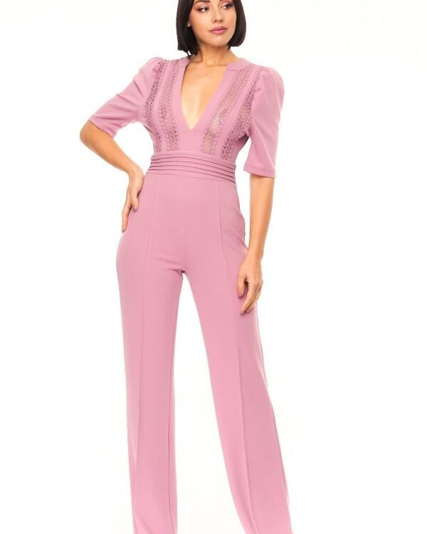 Deep V-neck Crochet Bodice Jumpsuit