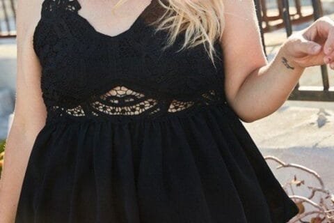 Lace Trim Detail Two Shoulder Back Cross Top