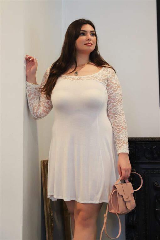 Plus Lace Detail Long Sleeve Mini Dress - Image 4