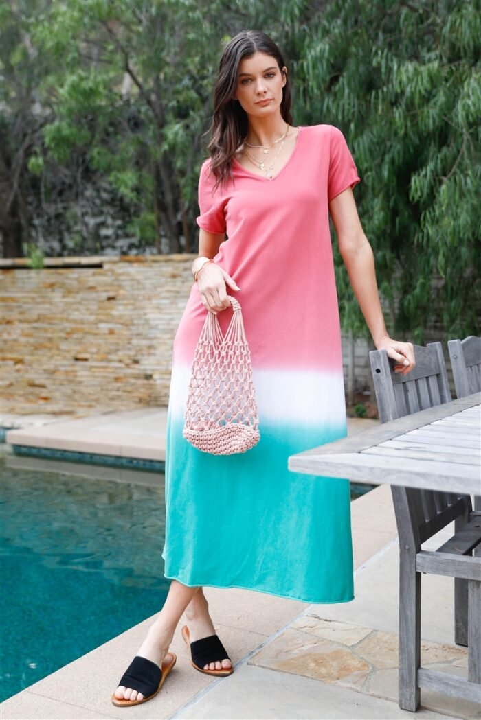 Brick multi color cotton tie-dye v-neck maxi dress - image 1