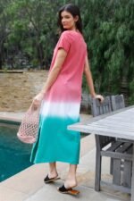 Brick Multi Color Cotton Tie-dye V-neck Maxi Dress - Image 3