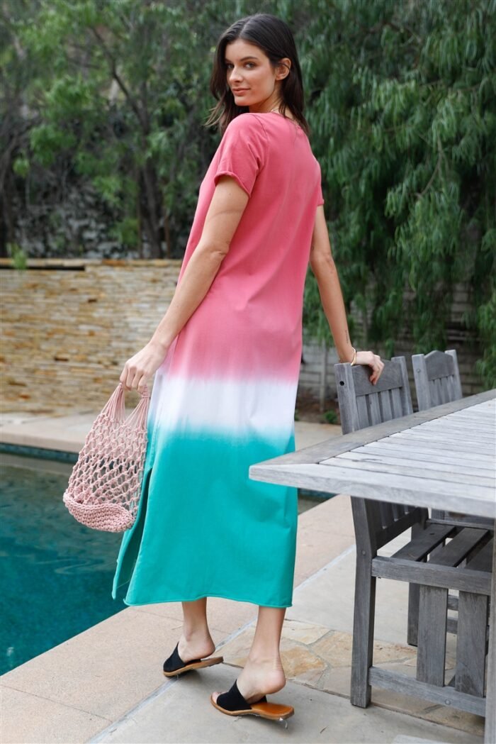 Brick multi color cotton tie-dye v-neck maxi dress - image 3