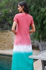 Brick Multi Color Cotton Tie-dye V-neck Maxi Dress - Image 4