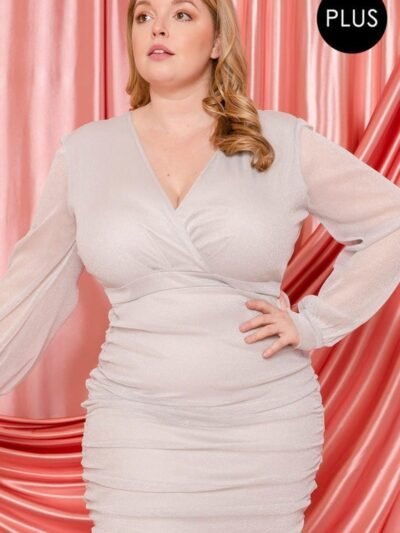 Glitter Mesh Shirring Side Plus Mini Dress Glitter Mesh Shirring Side Plus Mini Dress