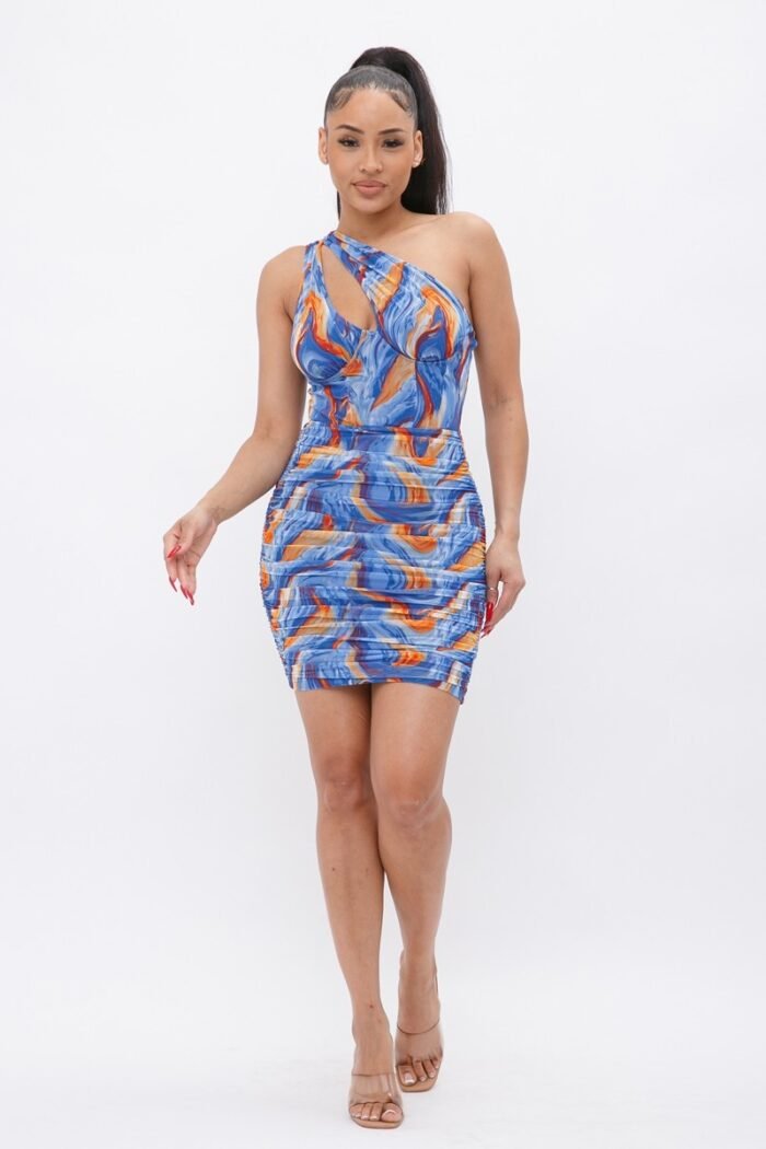 Printed one shoulder mini dress