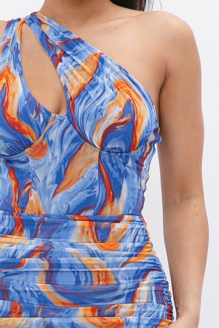 Printed one shoulder mini dress