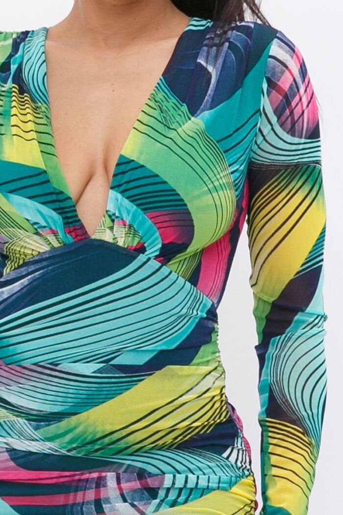 Long sleeve printed v-neck dress