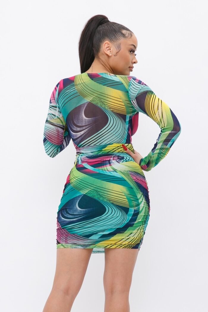 Long sleeve printed v-neck dress