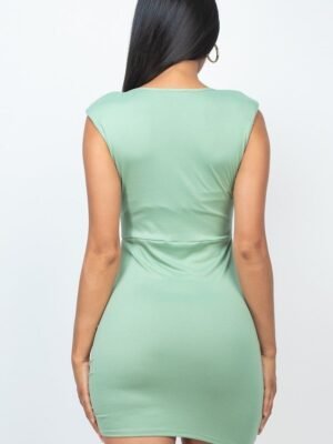 Sleeveless Shoulder Pad Drawstring Ruched Mini Dress