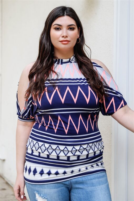 Plus Polka Dot Cold Shoulder Short Sleeve Back Self-tie Top - Image 4