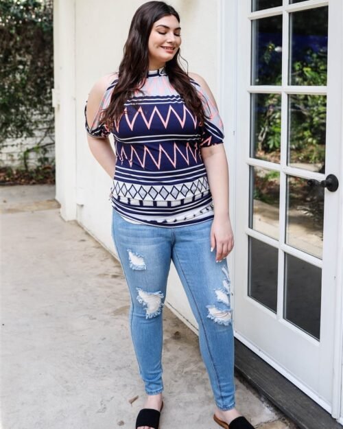 plus polka dot cold shoulder short sleeve back self-tie top