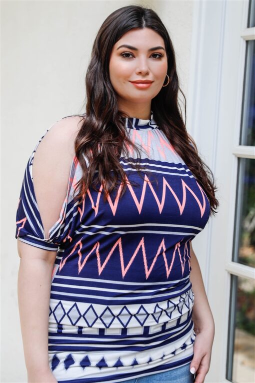 Plus Polka Dot Cold Shoulder Short Sleeve Back Self-tie Top - Image 6