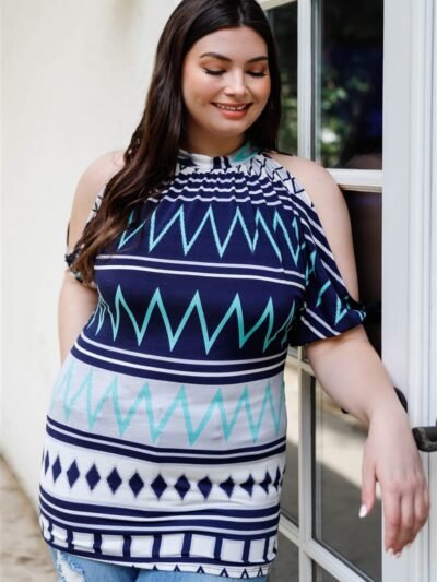 Plus Polka Dot Cold Shoulder Short Sleeve Back Self-tie Top