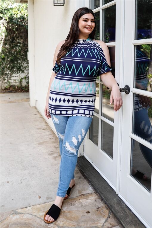 Plus Polka Dot Cold Shoulder Short Sleeve Back Self-tie Top - Image 2