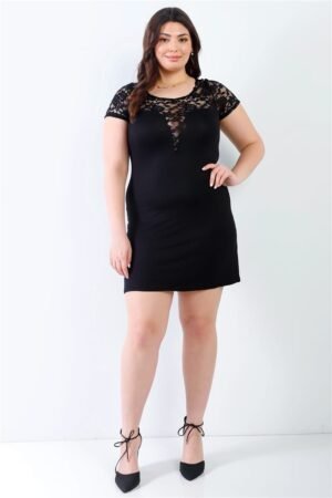 Plus Lace Details Short Sleeve Mini Dress Plus Lace Details Short Sleeve Mini Dress